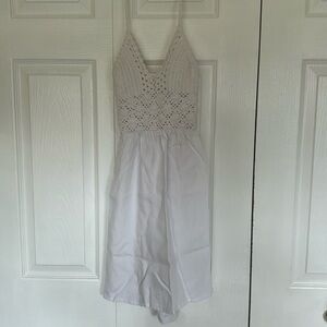 White crochet halter dress